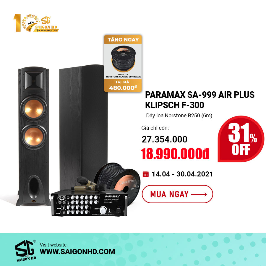 Dàn âm thanh Karaoke giá rẻ Paramax SA-999 Air Plus - Klipsch Synergy Black Label F-300