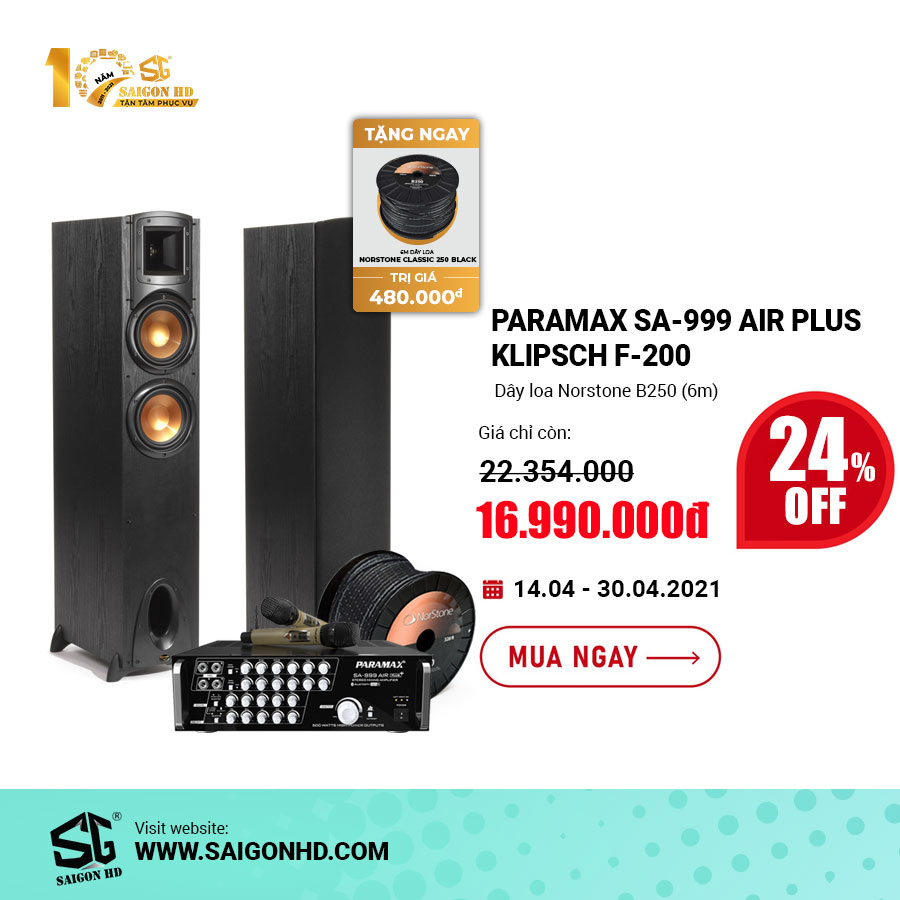 Dàn âm thanh Karaoke giá rẻ Paramax SA-999 Air Plus - Klipsch Synergy Black Label F-200