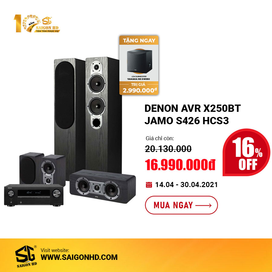 Dàn âm thanh xem phim 5.1 Denon AVR X250BT - Jamo S426 HCS - Yamaha NS SW050