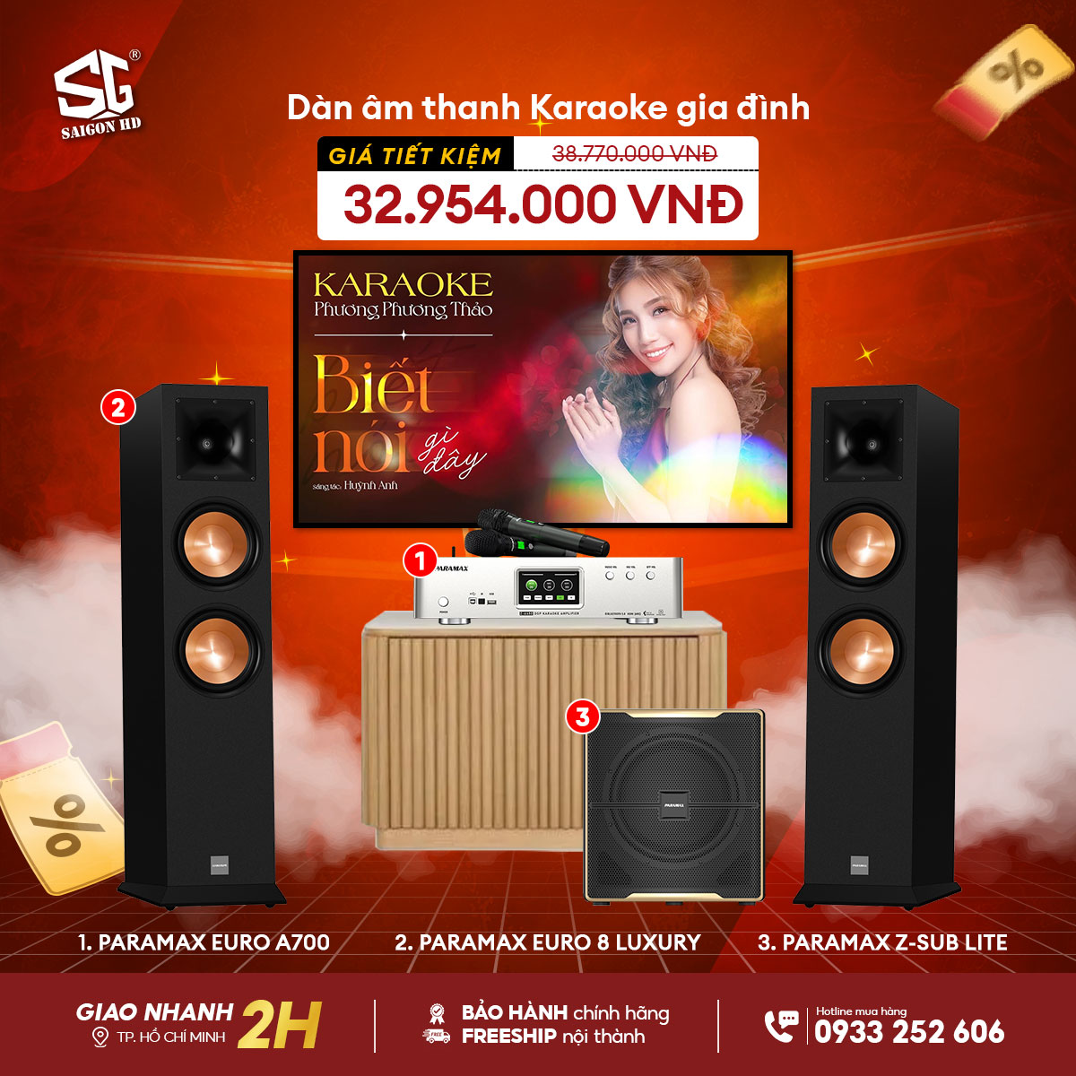 Dàn Karaoke Amply Paramax Euro A700 - Loa Karaoke Paramax EURO 8 Luxury - Subwoofer Karaoke Paramax Z-SUB Lite