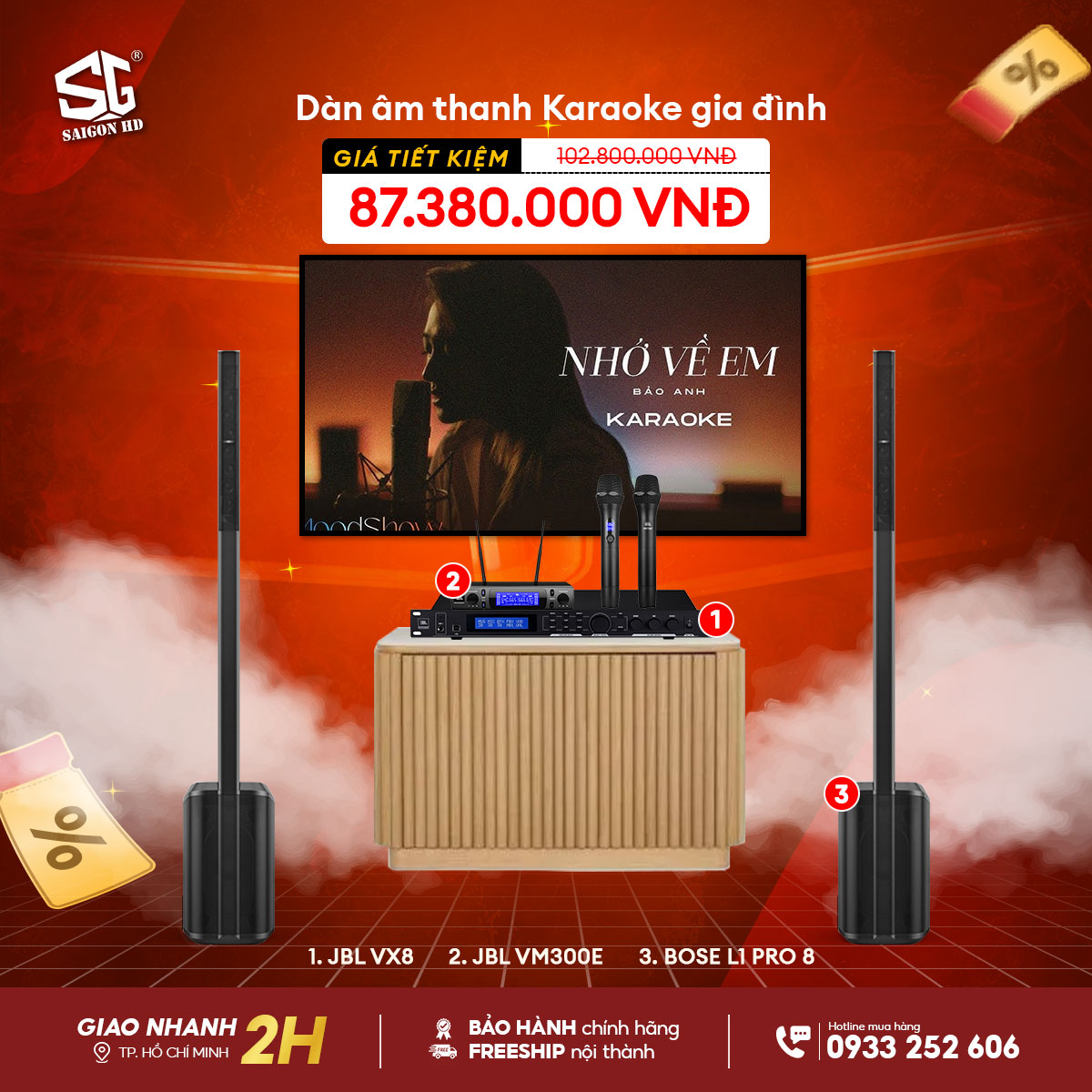 Dàn Karaoke Loa JBL VX8 - Loa Bose L1 Pro 8 x2 - Micro JBL VM300E