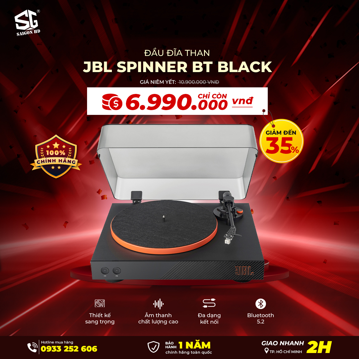 Đầu đĩa than JBL Spinner BT Black 