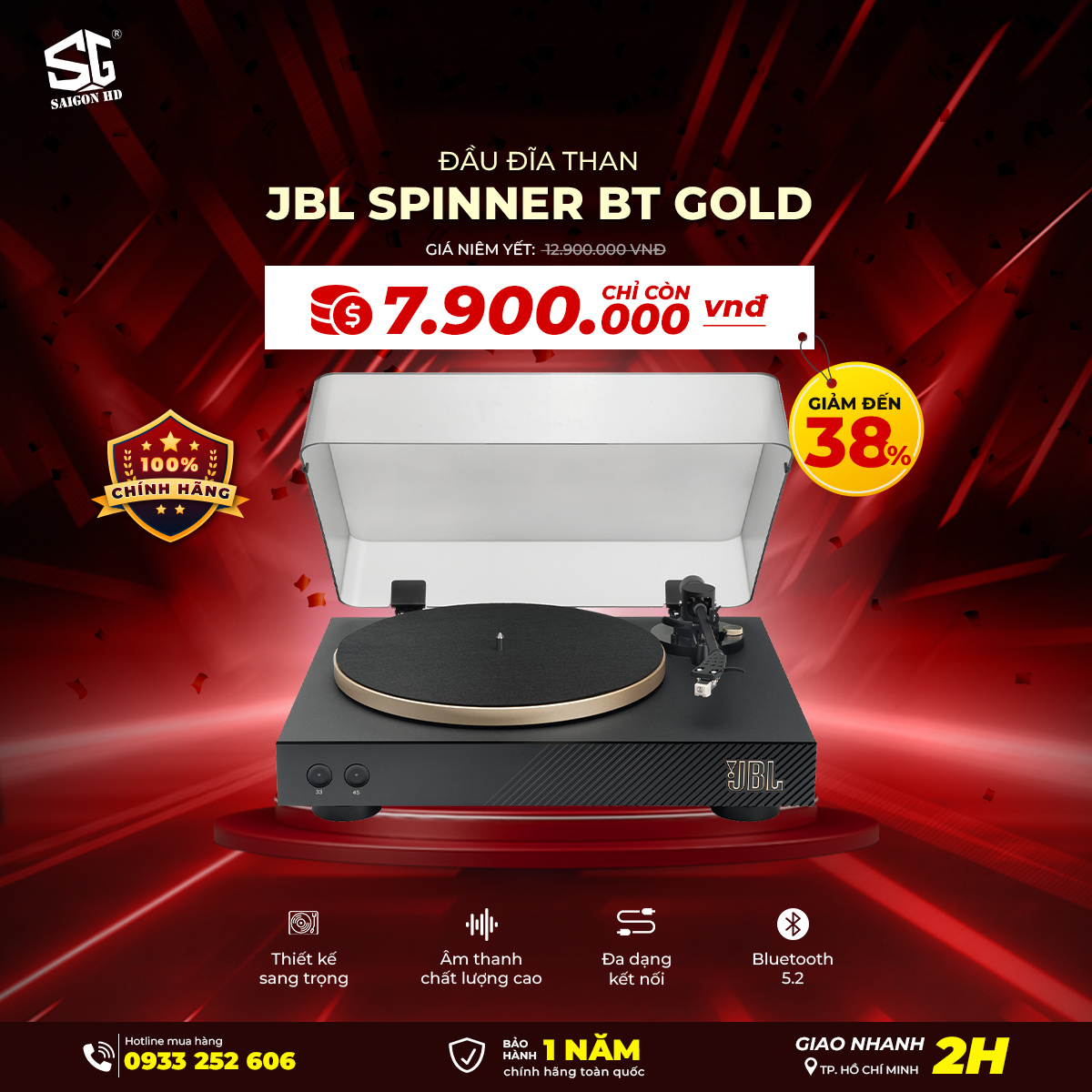 Đầu đĩa than JBL Spinner BT Gold