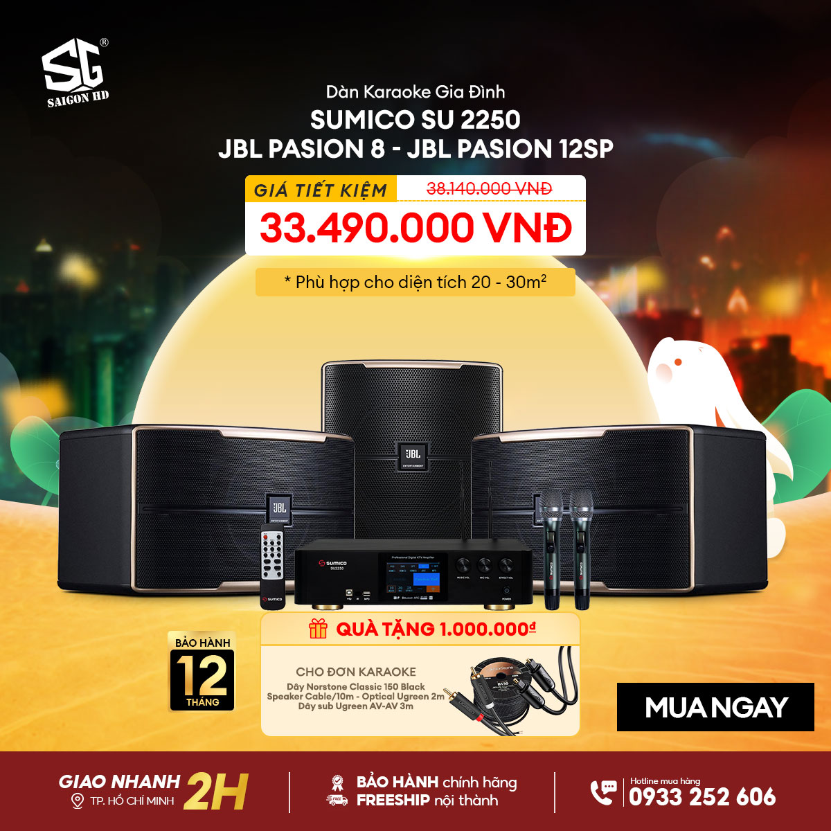 Amply Karaoke Sumico SU 2250 tích hợp Micro không dây - Loa Karaoke JBL Pasion 8 - Subwoofer Karaoke JBL Pasion 12SP 