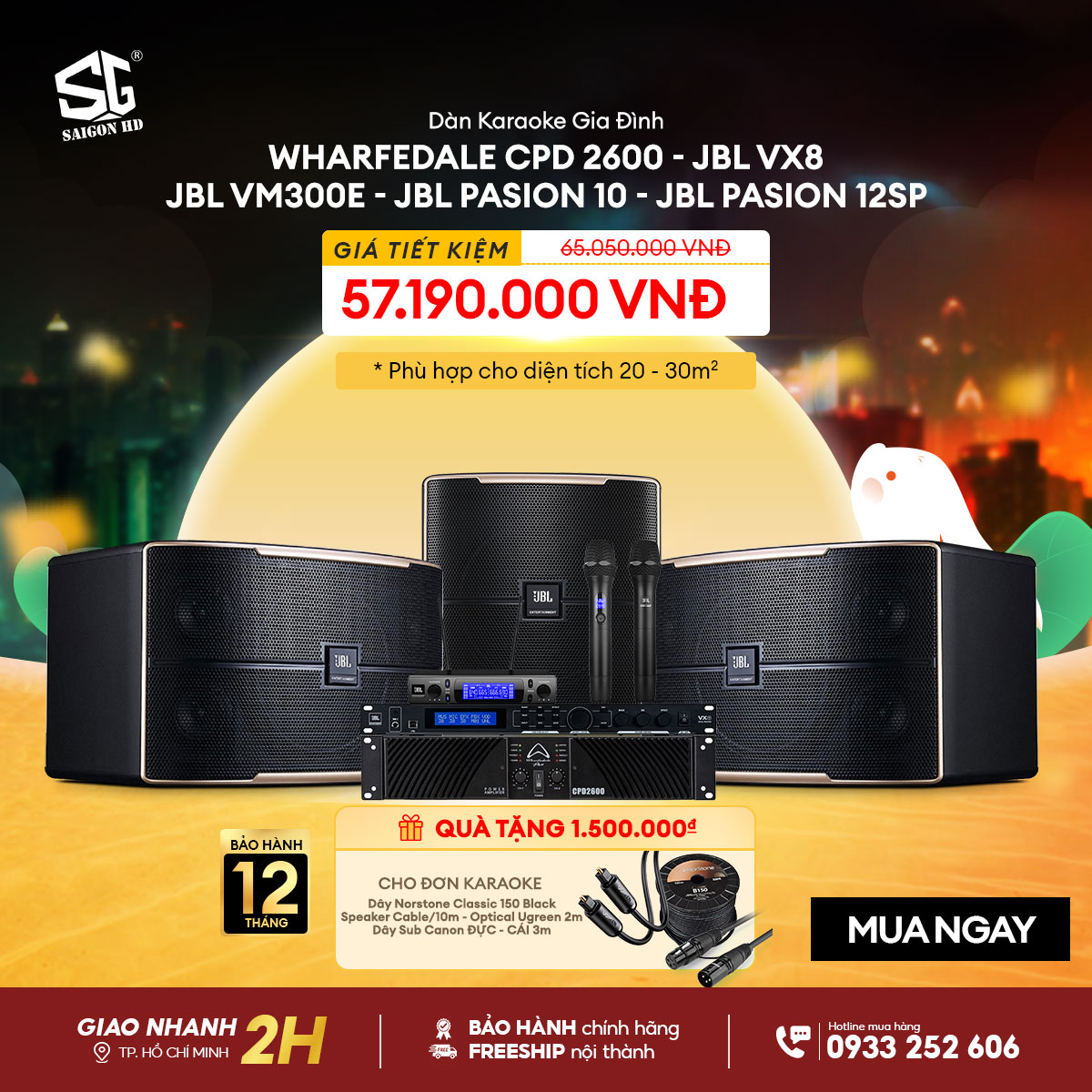 Amply công suất Wharfedale CPD 2600 - Vang số JBL VX8 - Loa Karaoke JBL Pasion 10 - Subwoofer Karaoke JBL Pasion 12SP - Micro không dây JBL VM300E