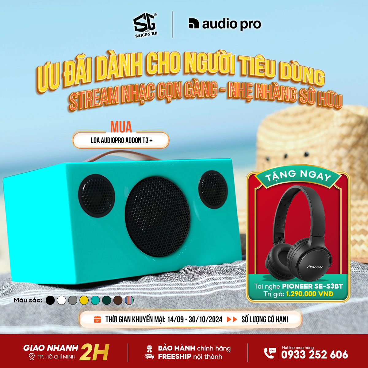 Mua loa Audio Pro Addon T3+ nhận ngay tai nghe Pioneer SE-S3BT