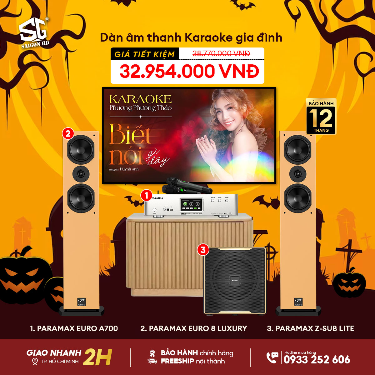 Amply Karaoke Paramax EURO A700 - Loa Karaoke Paramax EURO 8 Luxury - Subwoofer Karaoke Paramax Z-SUB Lite