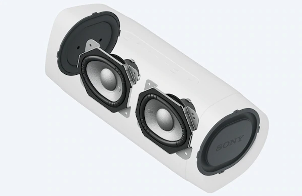 Loa SRS- XB33 trang bị bộ tản âm thụ động ở hai bên giúp tối ưu hóa việc tái tạo âm thanh trầm rõ nét