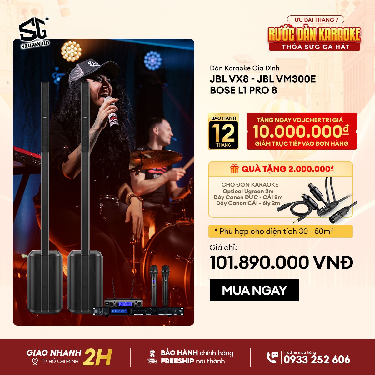 Dàn karaoke loa biểu diễn di động Line Array Bose L1 Pro8 + mixer JBL VX8 + micro JBL VM300E