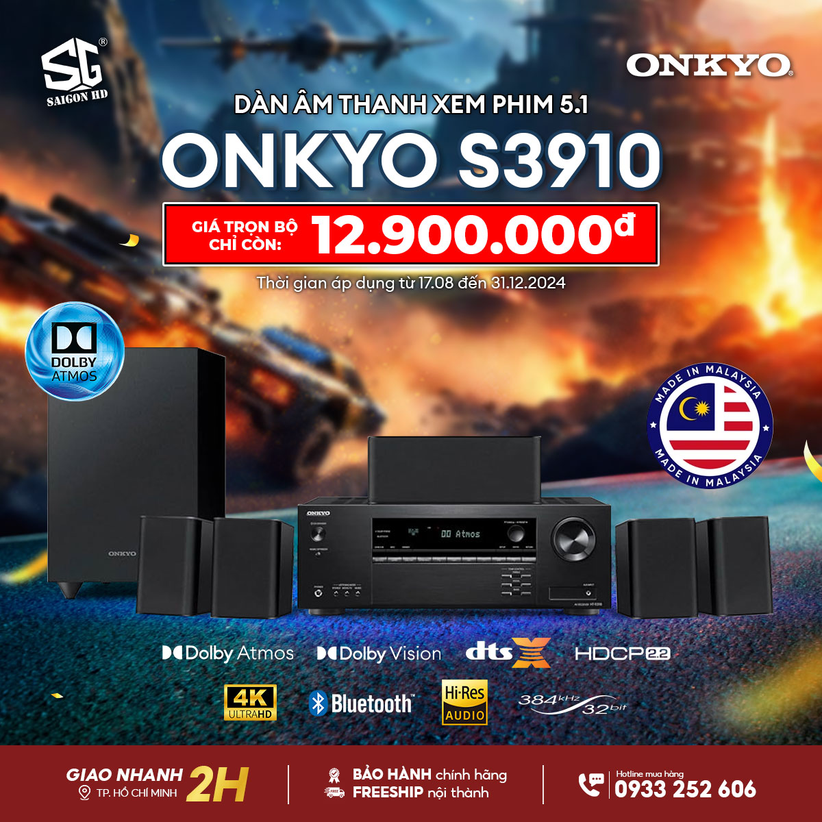 Nâng tầm giải trí với Dàn xem phim 5.1 Onkyo S3910 - Giảm giá đến 37%