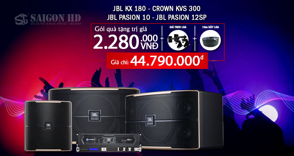 Combo Loa Karaoke JBL Pasion 10 - Amply Crown KVS300 - Loa Sub Active JBL Pasion 12SP - Thiết bị xử lý tín hiệu JBL KX 180