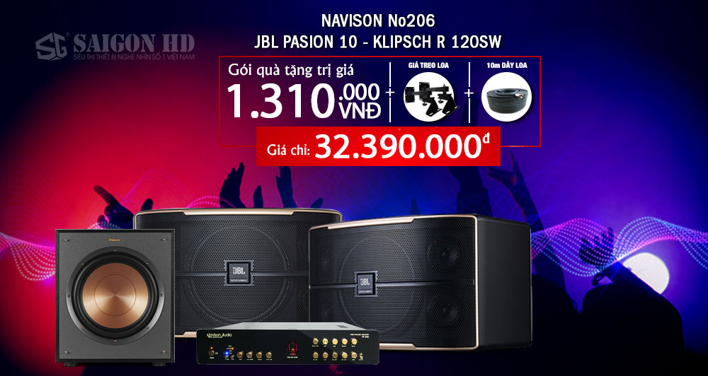 Combo Loa Karaoke JBL Pasion 10 - Amply Navison No206 - Loa Sub Klipsch R 120SW